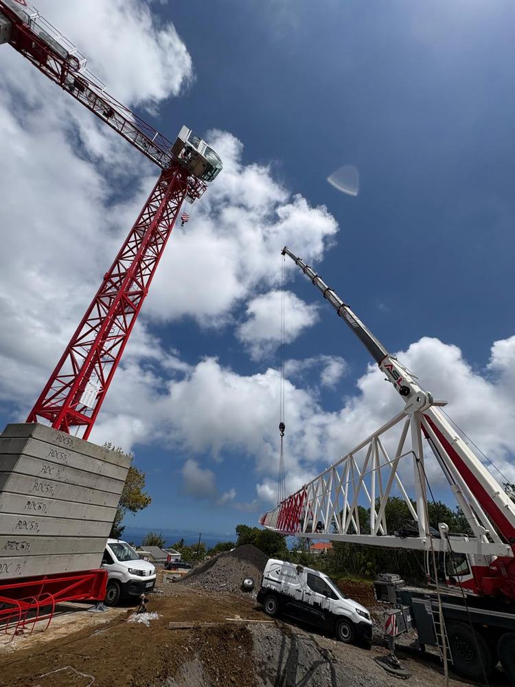 Grue mobile ASL levant la flèche d’une grue à tour